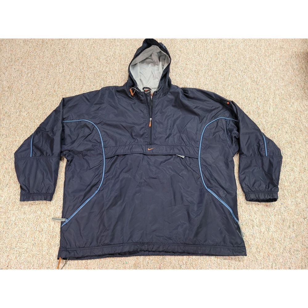 Vintage Nike Anorak Jacket Mens 2XL Navy Center Swoosh Quarter Zip Hooded Y2K